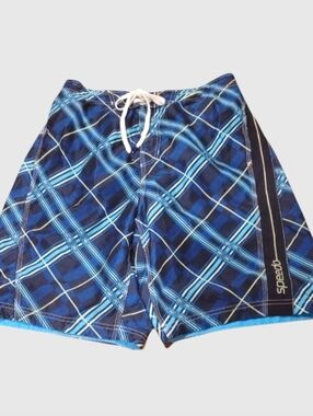 Speedo Men's Blue Plaid Swim Trunks